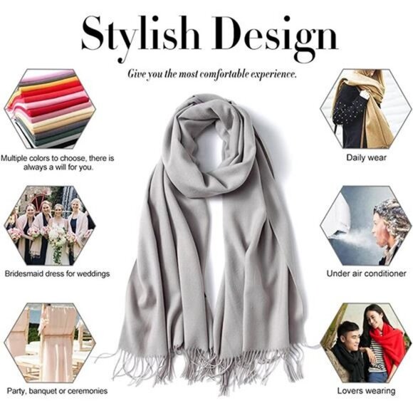 Womens Large Soft Cashmere Feel Pashmina Shawls Wraps Ladies Light Scarf - Picture 5 of 6